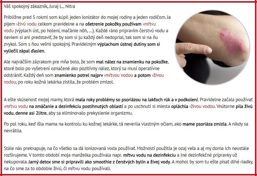 Ionizovaná živá a mŕtva voda skúsenosti